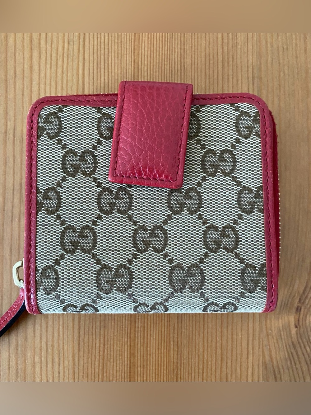 Gucci GG Monogram Canvas Red Leather Small Compact Wallet